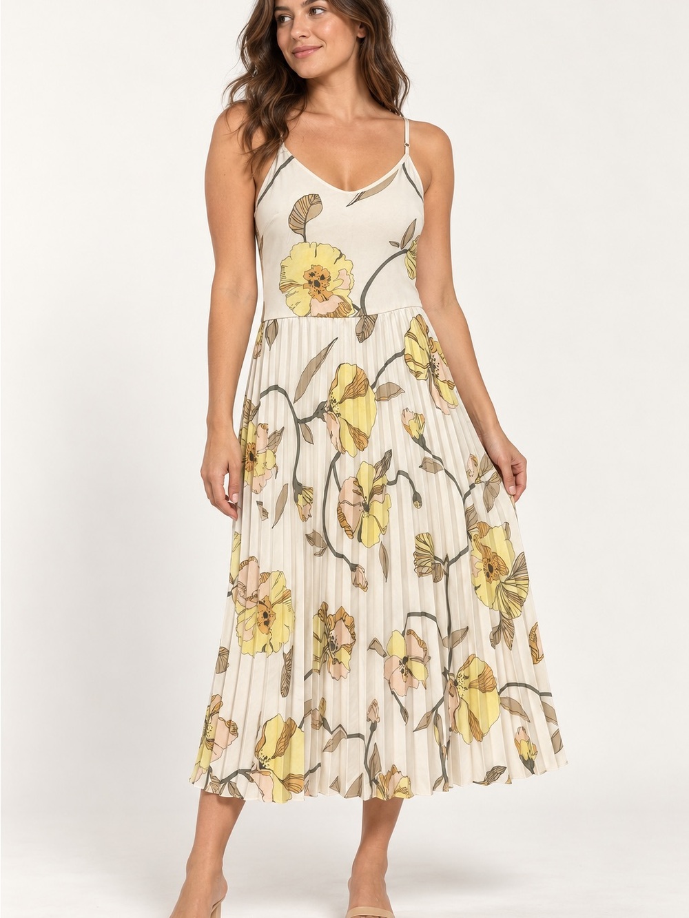 A New Day Floral Pleated Midi Dress – Size Medium
